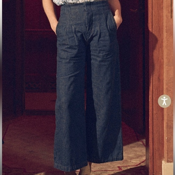 The GREAT The Sculpted Trouser Pleated in Rinse Wash Flare Wide Leg size 28 - Picture 2 of 12